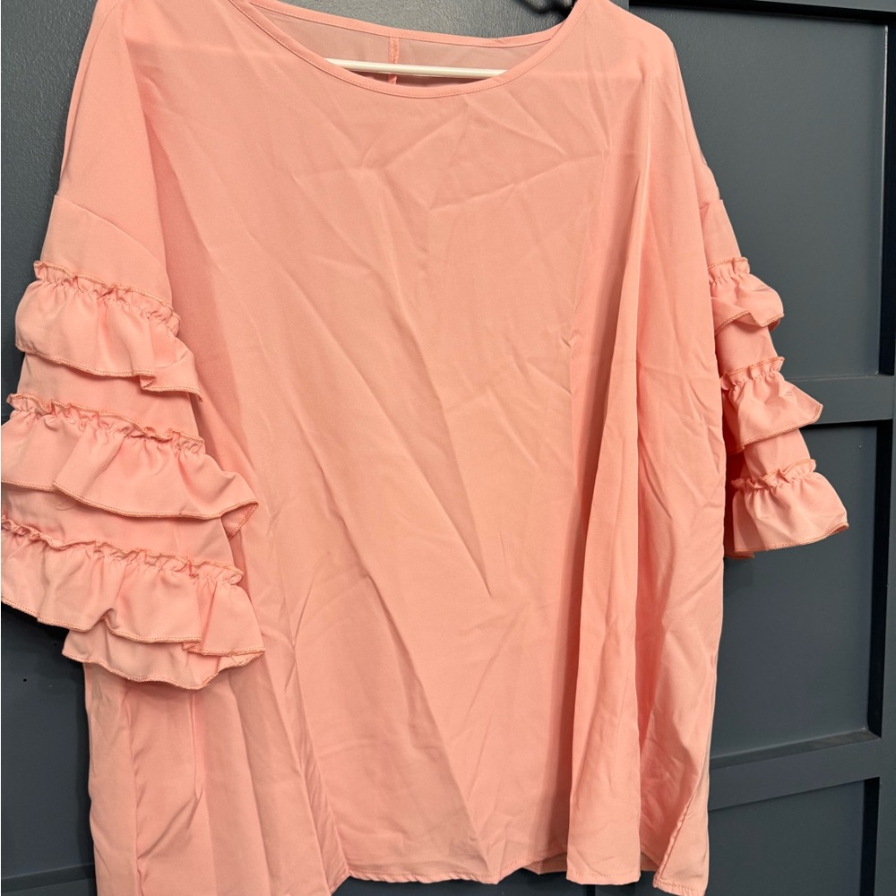 SHEIN Pink Ruffled Boxy Blouse Short Sleeve